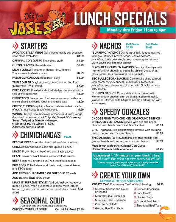 Joses Bar & Grill Menu