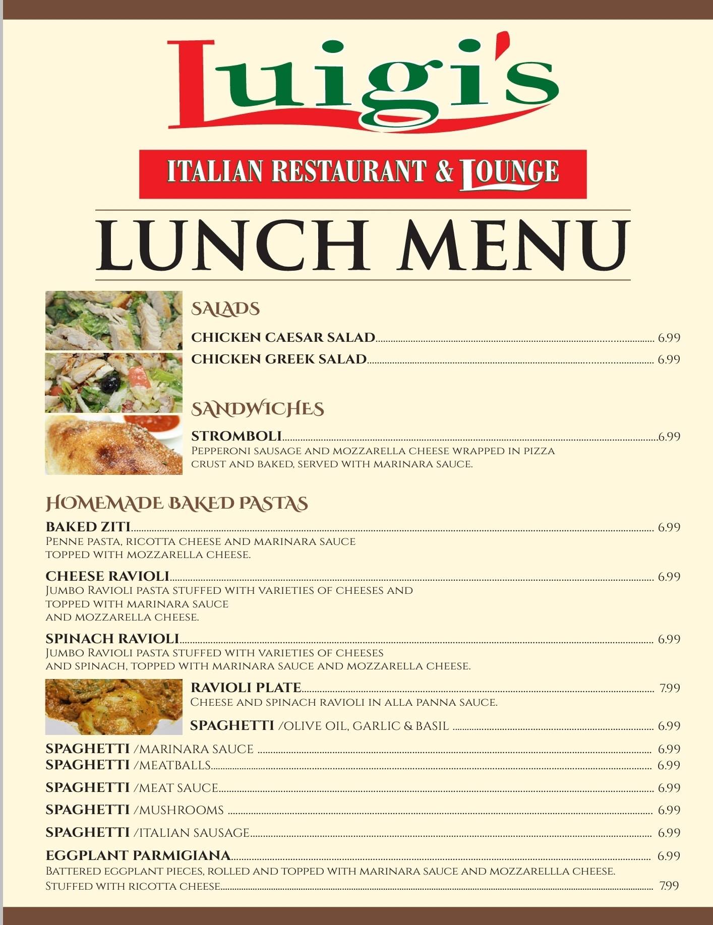 Luigis Italian Restaurant & Lounge Menu