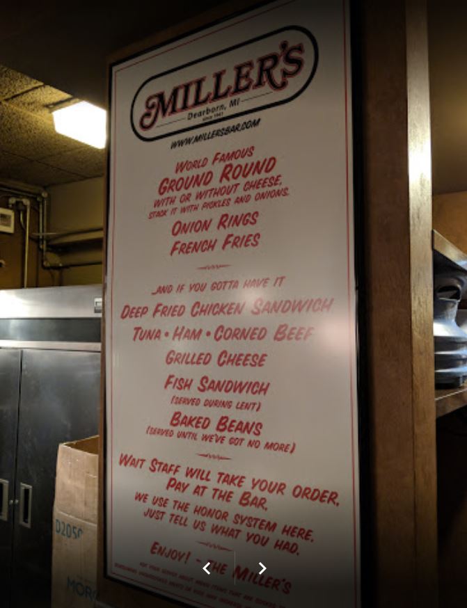 Millers Bar Menu