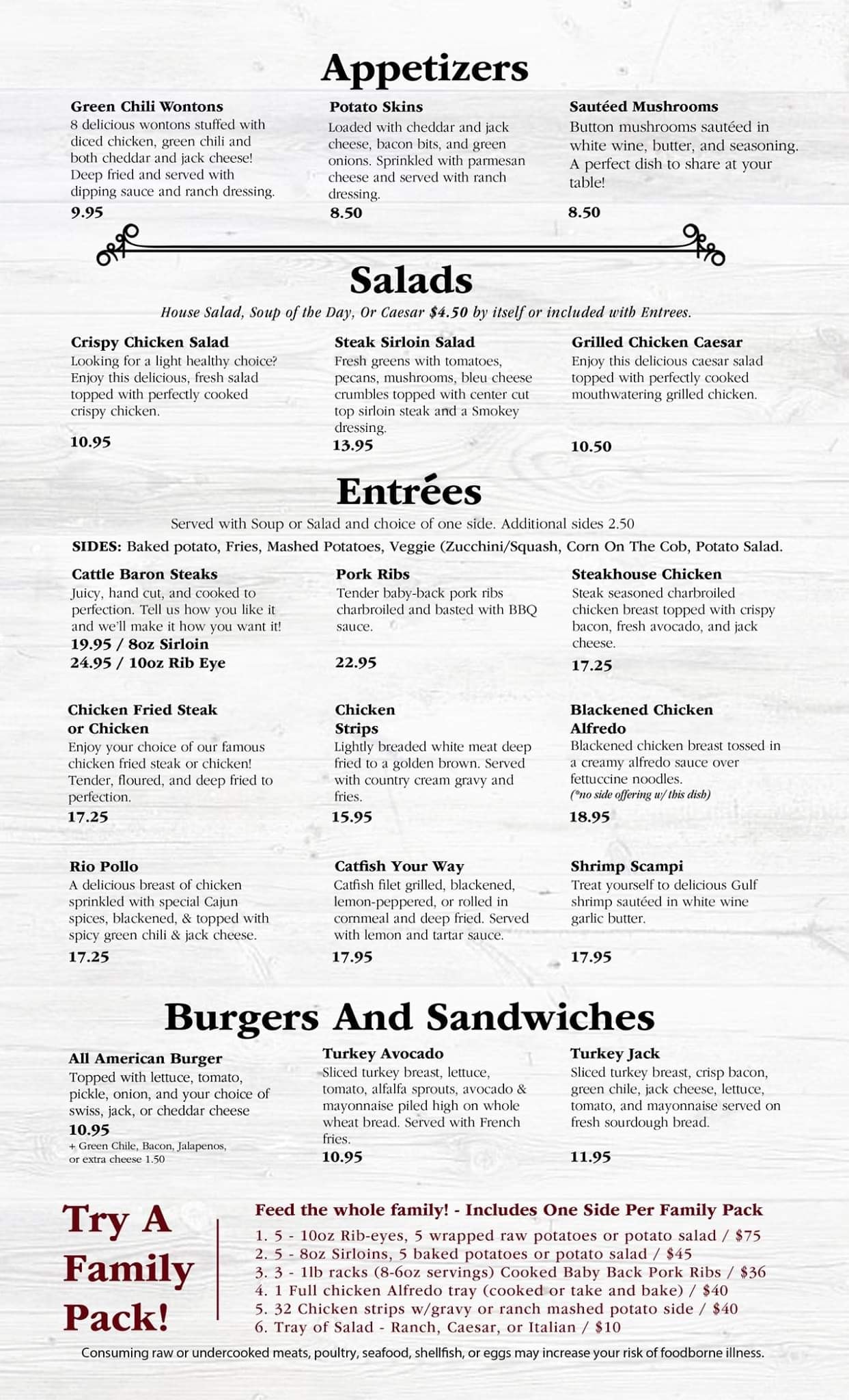 Roswell Cattle Baron Steak and Seafood Menu