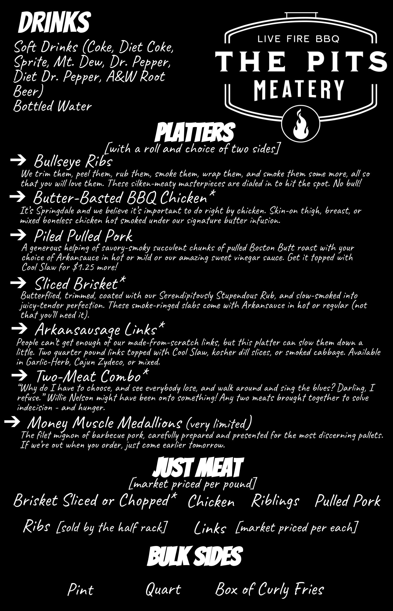 The Pits Meatery Menu
