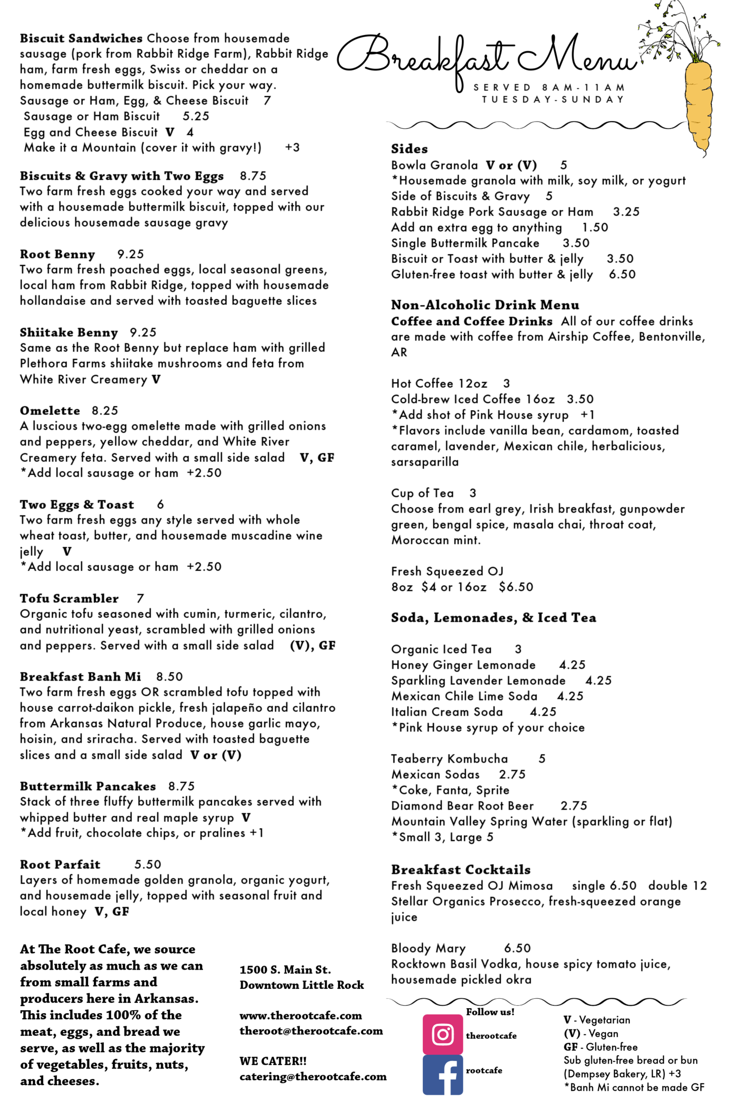 The Root Cafe Menu