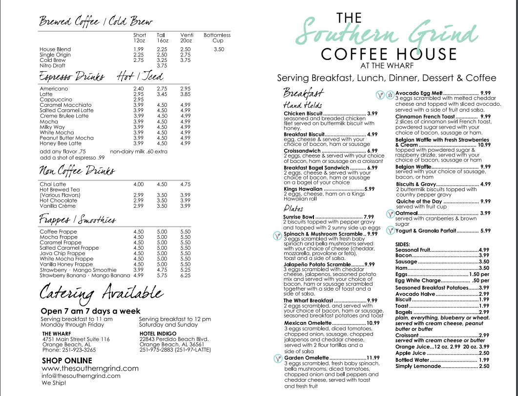 The Southern Grind Coffee House Menu