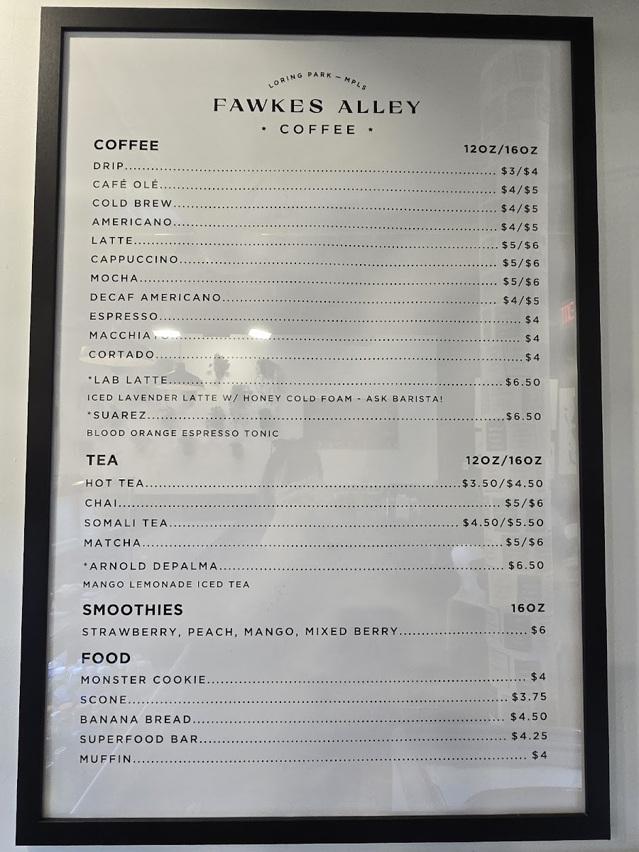 Fawkes Alley Coffee Fawkes Alley Coffee General Menu - Cafe Menu in Minneapolis, MN