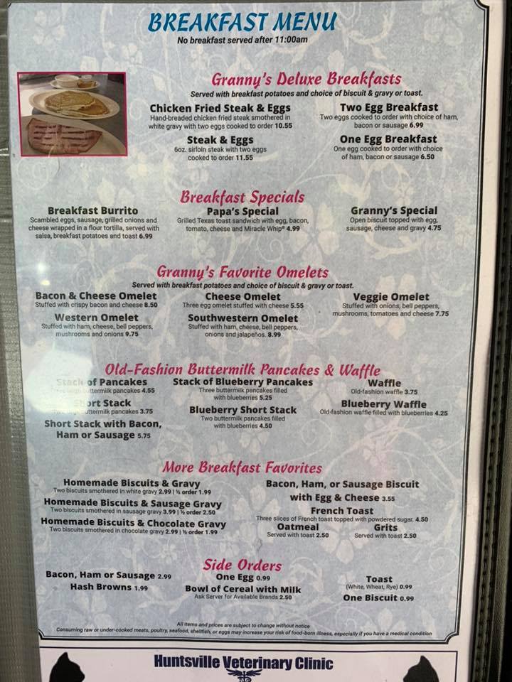 Granny's Kitchen Granny's Kitchen General Menu - American Menu in Huntsville, AR