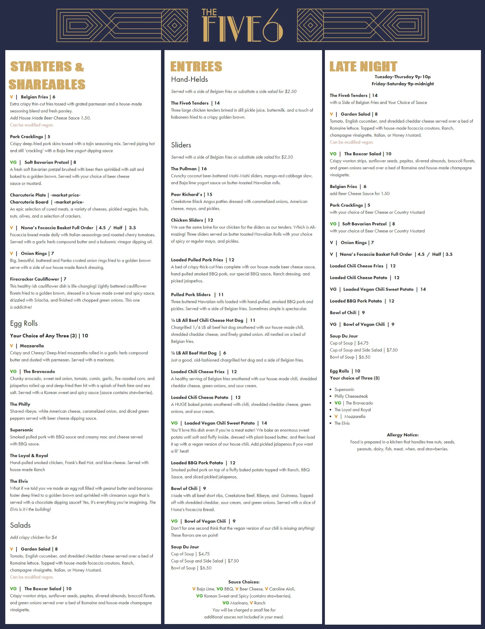 The Five6 The Five6 General Menu - Bar Menu in Rogers, AR